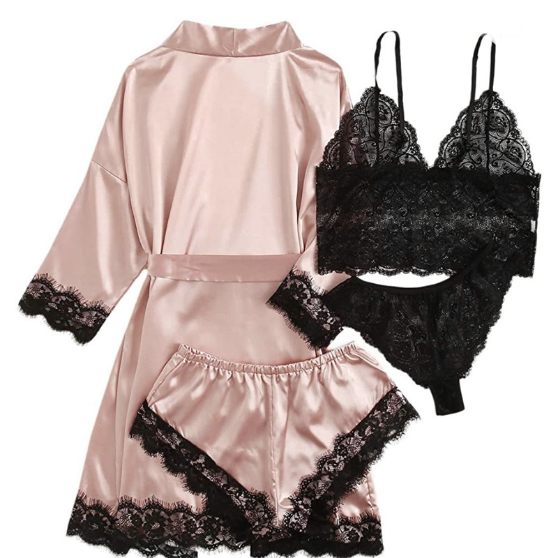 Lassmalt Satin Pajamas 4-Piece Set