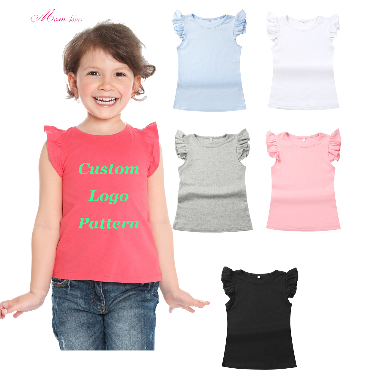Ruffled Cuff T-skjorte tomme sommerskjorte Short Sove T-skjorter for jenter