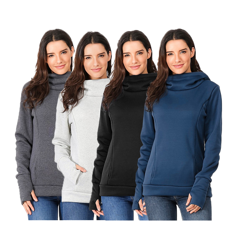 Solid farge trykket huld Nursing Hoodie Top
