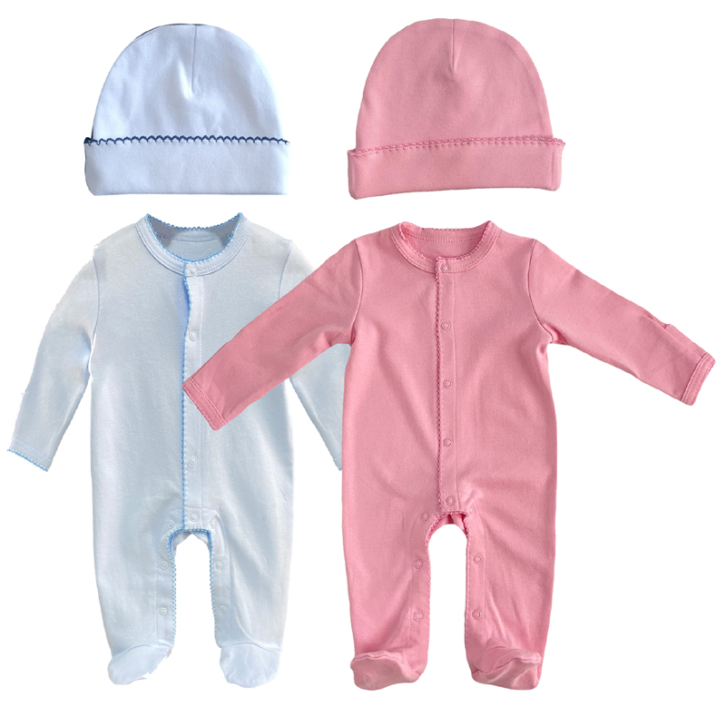Custom Organic Cotton Picottrim Footie Swaddle Set